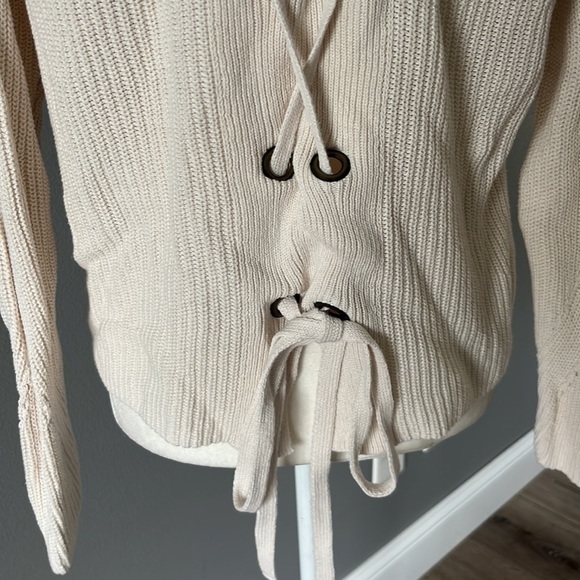 Lucky Brand Cream Knit Sweater with Lace Up Back Detail - Picture 7 of 11